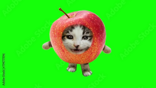 Apple Cat meme template Green screen backgroud 