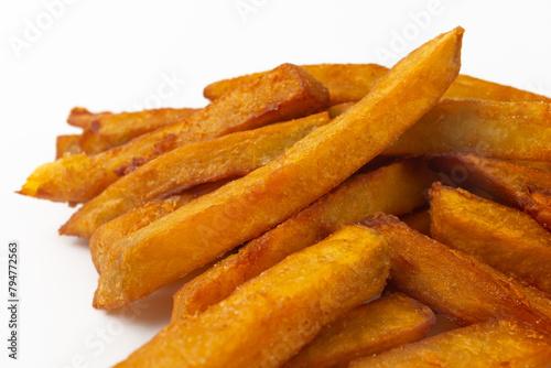 Sweet potato fries on a white background