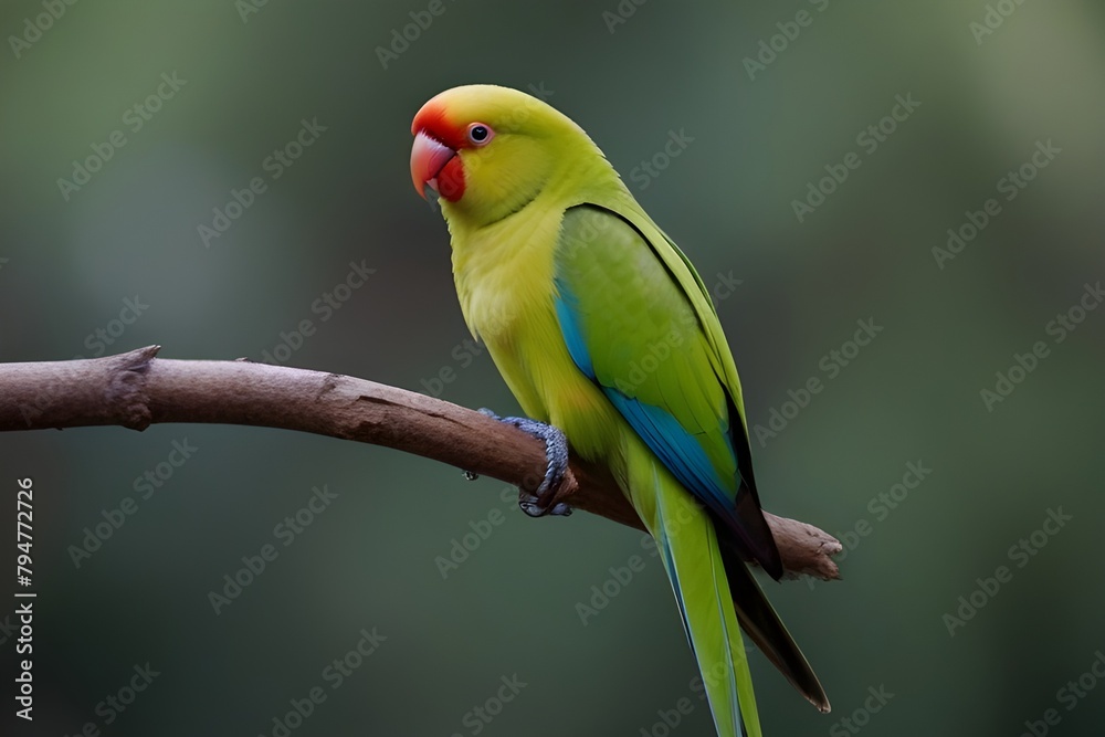 Ring-necked parakeet sits on a branch, nature photo Generative AI Ring-necked parakeet sits on a branch, nature photo Generative AI