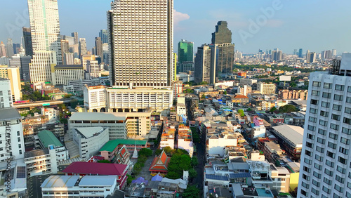 Fotografie Drone Aerial view, View reveals metropolis's concrete jungle, towering structures dominate the economic center