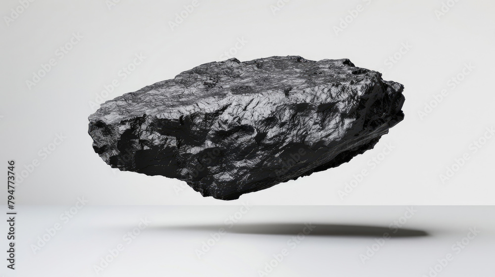 Raw Rare stone floating black rock meteorite material isolated on white background Raw Rare stone floating black rock meteorite material isolated on white background
