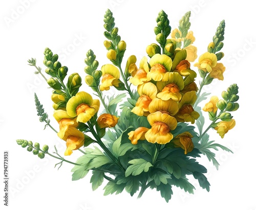 Watercolor of Yellow Toadflax Flowers Bouquet photo
