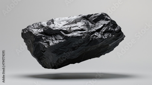 Raw Rare stone floating black rock meteorite material isolated on white background created with Generative AI Technology