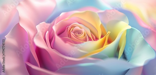 Abstract background of macro rose beauty in pastel colors - mauve pink, yellow, Tiffany blue green to ultraviolet purple