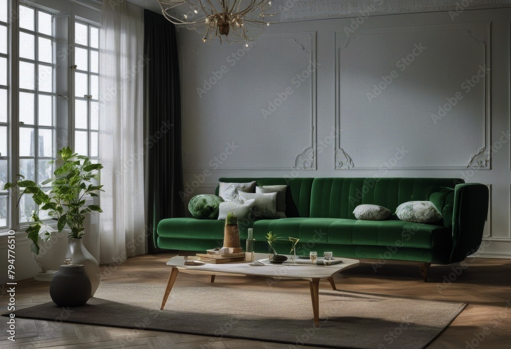 sofa white AI walls interior green Room generated