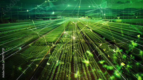 a modern agricultural landscape transformed by digital technology, where precision farming techniques and smart irrigation systems maximize crop yields while minimizing environmental impact. 