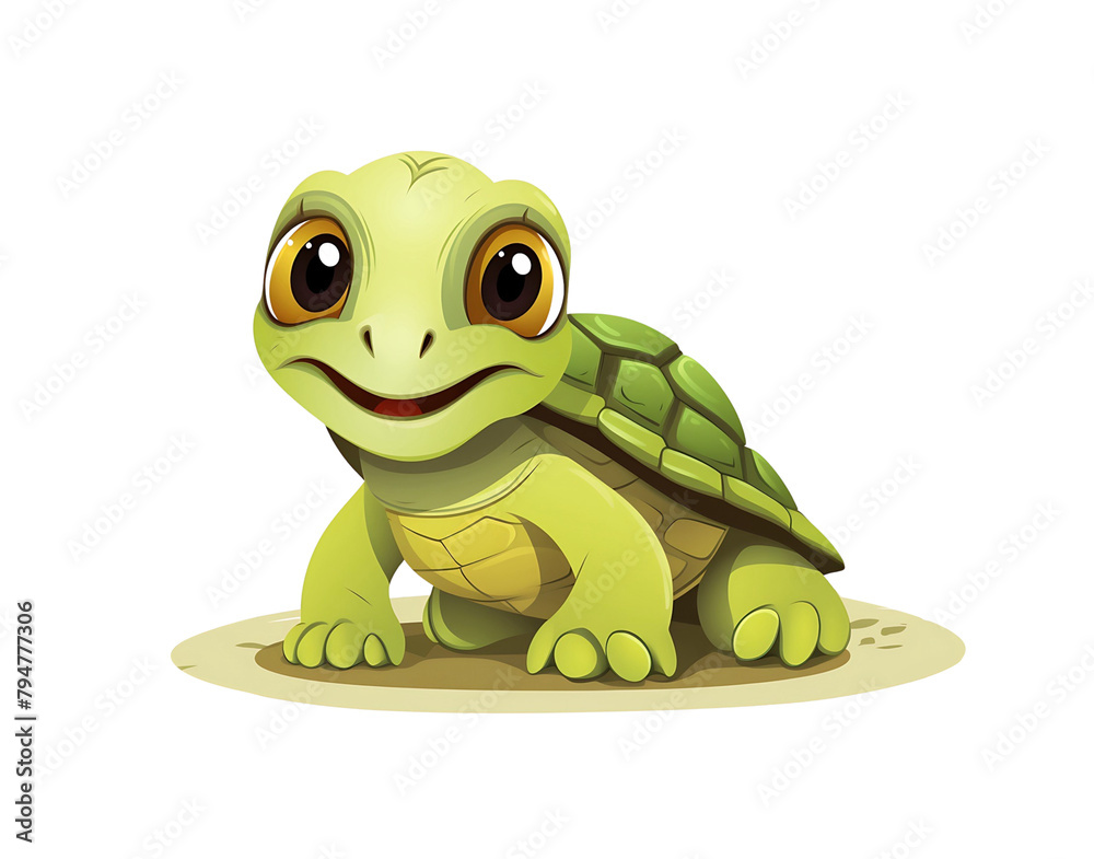Fototapeta premium Adorable cartoon turtle with wide, sparkling eyes and a beaming smile. isolated on a transparent background. Generative AI