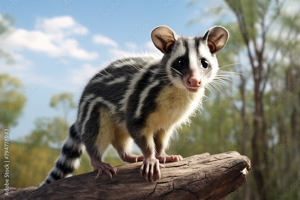 Striped possum dactylopsila trivirgata on nature background. Wild Animals, Illustration, Generative AI. Striped possum dactylopsila trivirgata on nature background. Wild Animals, Illustration, Generative AI.