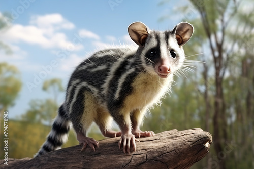 Striped possum dactylopsila trivirgata on nature background. Wild Animals, Illustration, Generative AI.