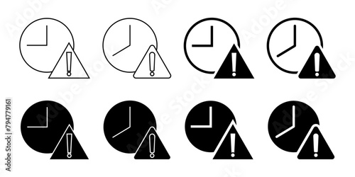 Set of Outdated Glyph Icons. Warning, Alarm, Circular Clock Symbol with Exclamation Mark. Simple and Modern Design for Web and Applications. photo