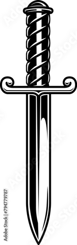 Illustration of battle knife in monochrome style. Design element for logo, sign, emblem. Vector illustration