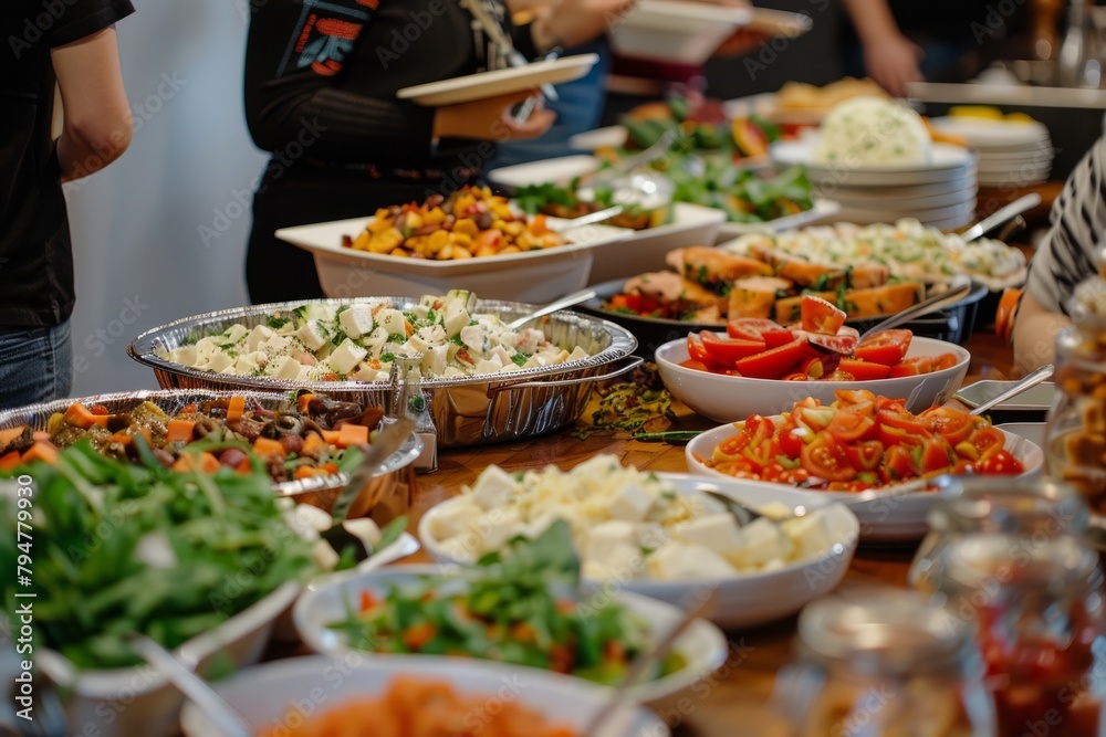 A table at a community potluck dinner is filled with a wide array of dishes, showcasing the diversity of flavors and ingredients present at the event