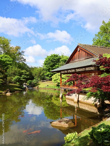 Japanese garden with ceremony house in Hasselt, Belgium.