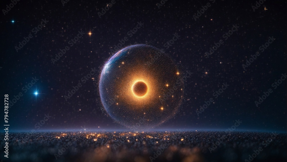 Cosmic Orb: A mesmerizing celestial orb, radiating an ethereal glow, hovers against a backdrop of twinkling stars and a distant city lightscape. The image evokes a sense of wonder and mystery, sugges Cosmic Orb: A mesmerizing celestial orb, radiating an ethereal glow, hovers against a backdrop of twinkling stars and a distant city lightscape. The image evokes a sense of wonder and mystery, sugges