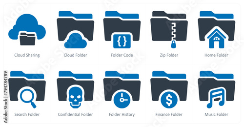 A set of 10 Folder icons as cloud sharing, cloud folder, folder code