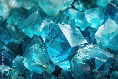 Close-up of vibrant blue crystals with sharp edges and detailed texture.