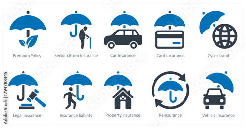 A set of 10 Insurance icons as premium policy, senior citizen insurance, car insurance