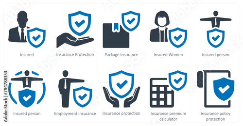 A set of 10 Insurance icons as insured, insurance protection, package insurance