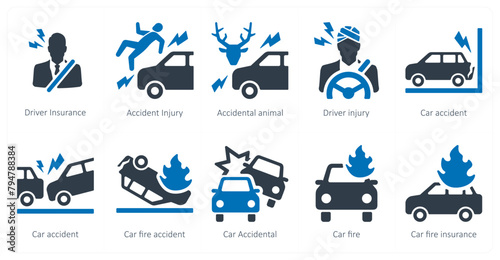 A set of 10 Insurance icons as driver insurance, accident injury, accidental animal