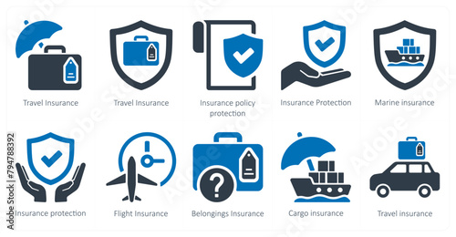 A set of 10 Insurance icons as travel insurance, insurance policy protection, insurance protection