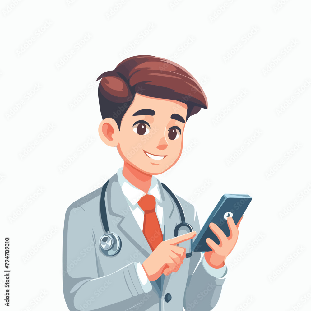 Doctor with mobile vector illustration cartoon clipart.eps Doctor with mobile vector illustration cartoon clipart.eps