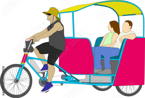 Pedicab Flat Design Vector Illustration photo