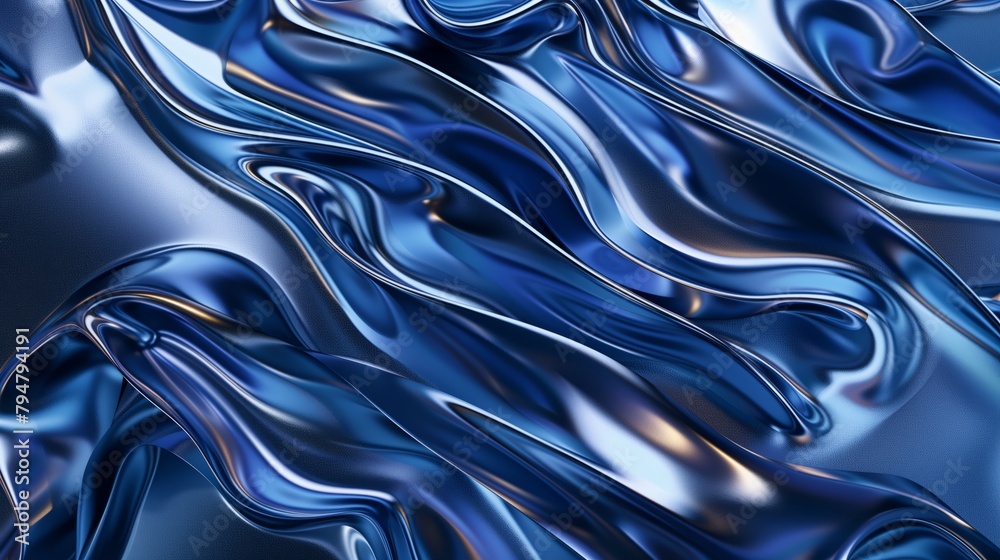 3D renderings of fluid shapes with blue metallic textures. Flowing blue chrome texture with metallic sheen 3D renderings of fluid shapes with blue metallic textures. Flowing blue chrome texture with metallic sheen