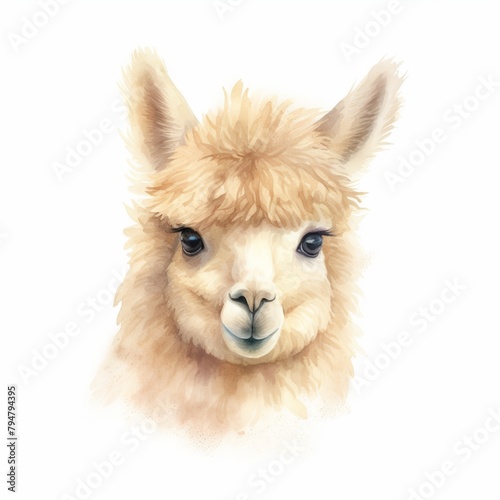 A cute watercolor painting of a llama