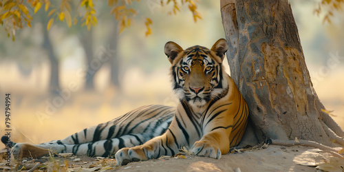 Tigre Descansando à Sombra de uma Árvore photo