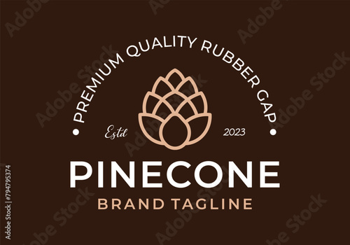 Pine cone line art vintage logo icon vector design template