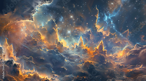 A colorful space scene with purple clouds and stars. The sky is filled with a variety of colors, creating a sense of wonder and awe. The clouds are fluffy and seem to be floating in the sky