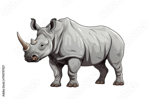 Sturdy cartoon rhinoceros with a prominent horn  portrayed in a detailed vector style. Generative AI