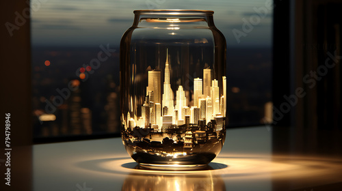  tskyscraper in crystal jar reflection photo