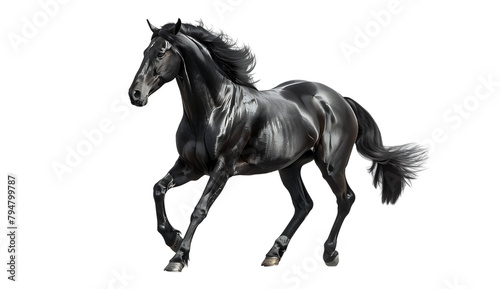 Black horse galloping isolated on a white background