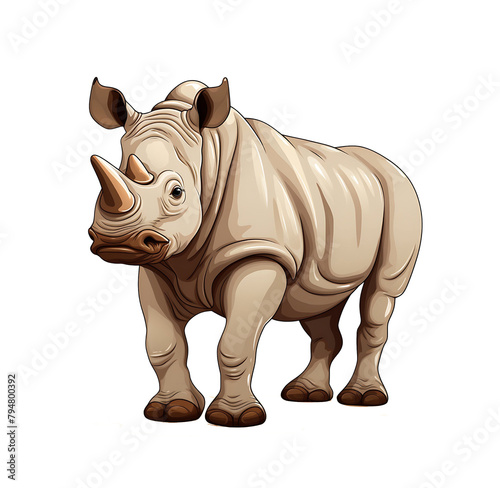 Sturdy cartoon rhinoceros with a prominent horn  portrayed in a detailed vector style. Generative AI