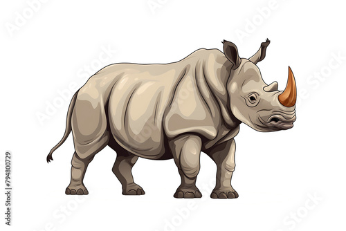 Sturdy cartoon rhinoceros with a prominent horn  portrayed in a detailed vector style. Generative AI