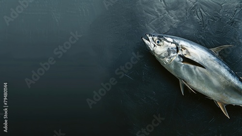Silver fish with sharp teeth on dark background