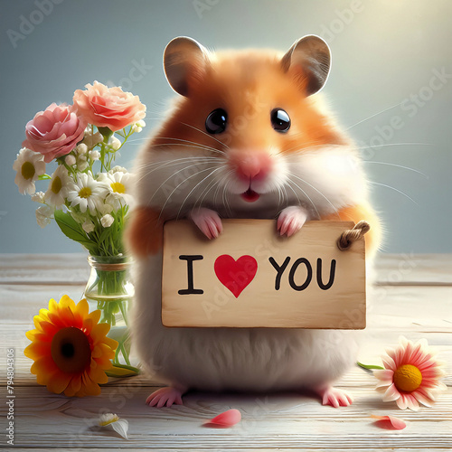 Ich liebe Dich - I love you. Ein lustiger Hamster liebt dich, © movix