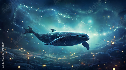 whale gracefully drifts amidst the stars 