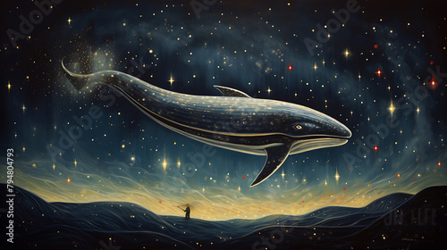 whale gracefully drifts amidst the stars 