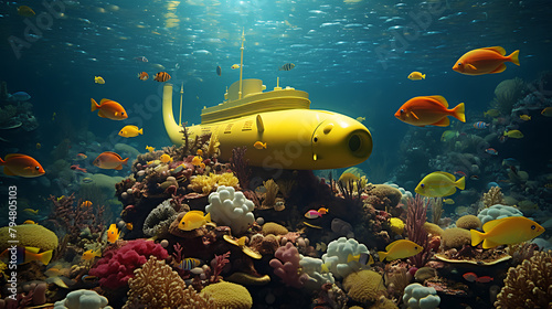 whimsical photo montage featuring yellow submari 