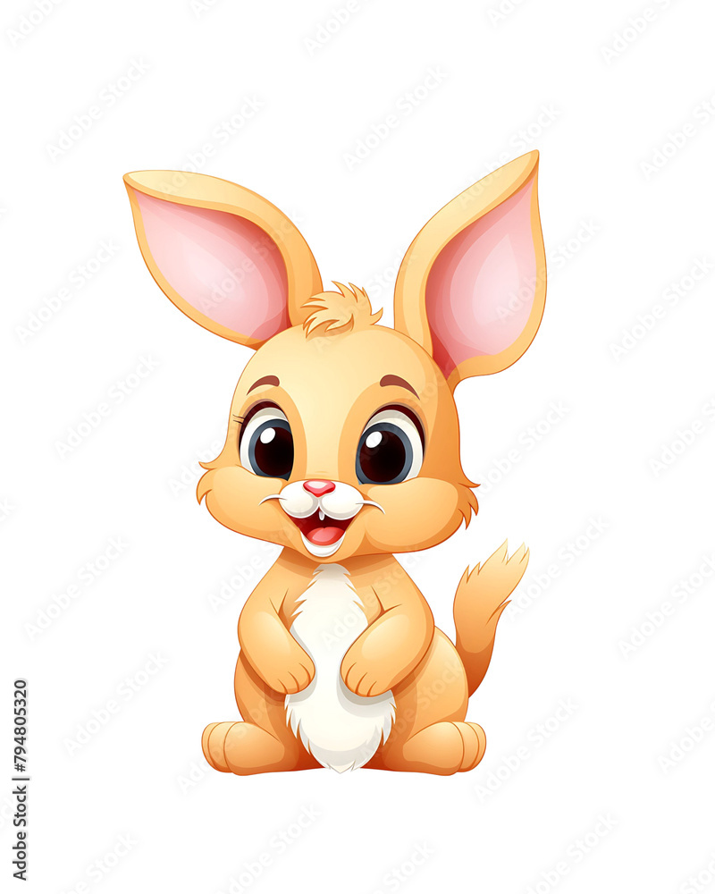 A cuddly white cartoon rabbit with large ears and bright eyes, sitting adorably. Generative AI