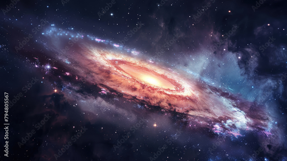 Fototapeta premium Stunning galaxy scenery background with glowing nebula, showing the beauty of space