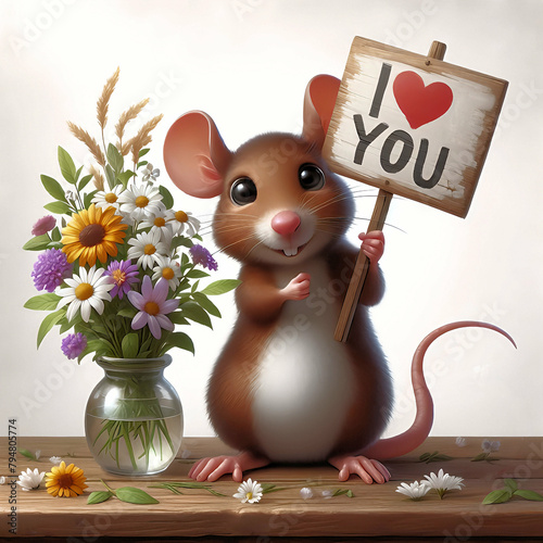 Ich liebe Dich - I love you. Ein lustiges Mäuschen liebt dich.