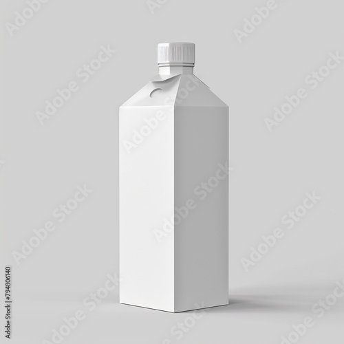 Milk box pack. Blank white carton juice mockup. 3d cardboard drink package template mock up. Realistic beverage container with cap front and side view  photo