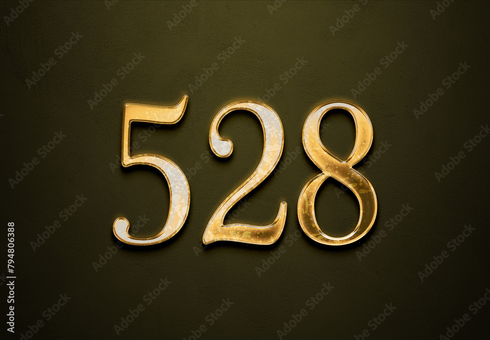 Old gold effect of 528 number with 3D glossy style Mockup.	