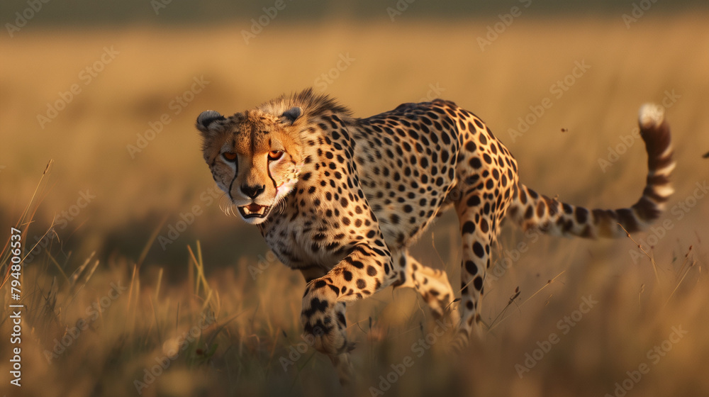 Naklejka premium Graceful Pursuit: Cheetah in Full Sprint