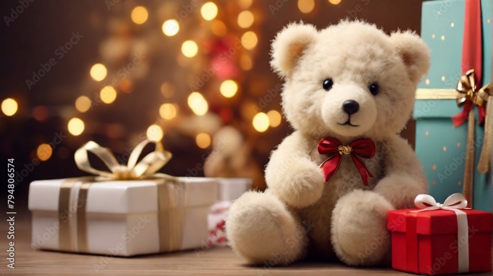Beautiful white teddy with gift boxes Beautiful white teddy with gift boxes