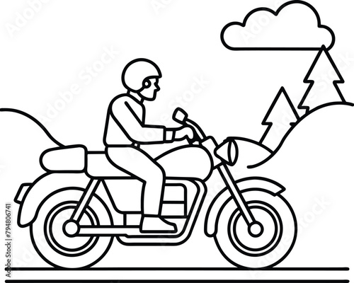 Hand drawn motorcycle isolated on white background coloring page