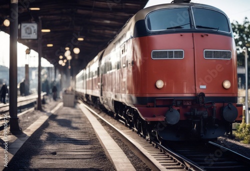 'german passes train station railway waiting travel platform transportation transport crowd railroad speed europa public rail locomotive passenger red'